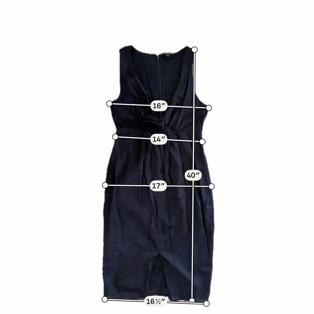 Venus 100% Cotton Black Plunge Neck Dress EUC 2